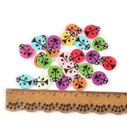 50 Stück natürliche Holzknöpfe mit 2 Löchern, Schmetterlingsblumen, Scrapbooking, Basteln, Nähzubehör, Dekorationen, Marienkäfer, 16 mm von LNHBZ