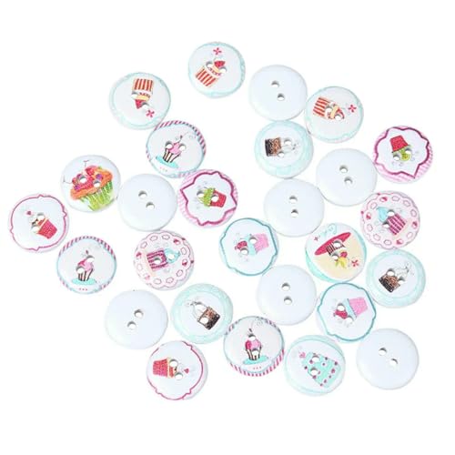 50 Stück natürliche Holzknöpfe mit 2 Löchern, Schmetterlingsblumen, Scrapbooking, Basteln, Nähzubehör, Dekorationen, rund, 15 mm, Kuchen von LNHBZ