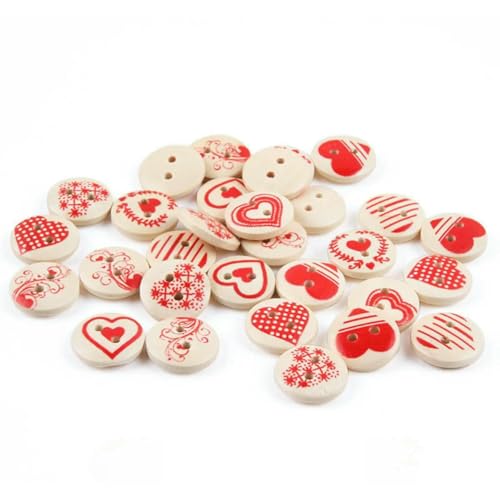 50 Stück natürliche Holzknöpfe mit 2 Löchern, Schmetterlingsblumen, Scrapbooking, DIY-Bastelarbeiten, Nähzubehör, Dekorationen, rund, 15 mm, 2 Löcher von LNHBZ