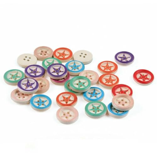 50 Stück natürliche Holzknöpfe mit 2 Löchern, Schmetterlingsblumen, Scrapbooking, DIY-Bastelarbeiten, Nähzubehör, Dekorationen, rund, 15 mm, 4 Löcher von LNHBZ