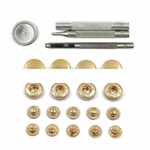 50er-Set Druckknöpfe, Metalldruckknöpfe, Druckknopfnieten, optionales Installationswerkzeug-Set für Lederhandwerk, Kleidung, Kleidersäcke, Schuhe, Gold mit Werkzeug, 20 mm (831) von LNHBZ