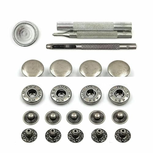 50er-Set Druckknöpfe, Metalldruckknöpfe, Druckknopfnieten, optionales Installationswerkzeug-Set für Lederhandwerk, Kleidung, Kleidersäcke, Schuhe, Nickel mit Werkzeug, 20 mm (831) von LNHBZ