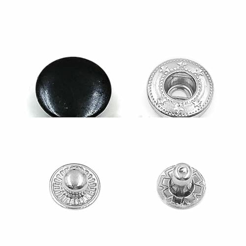 50er-Set Druckknöpfe, Metalldruckknöpfe, Druckknopfnieten, optionales Installationswerkzeug-Set für Lederhandwerk, Kleidung, Kleidersäcke, Schuhe, Schwarz, kein Werkzeug, 17 mm (831) von LNHBZ
