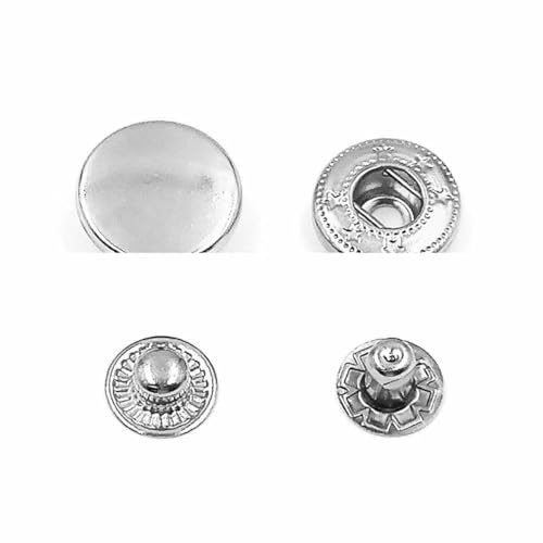 50er-Set Druckknöpfe, Metalldruckknöpfe, Druckknopfnieten, optionales Installationswerkzeug-Set für Lederhandwerk, Kleidung, Kleidersäcke, Schuhe, Silber, kein Werkzeug, 17 mm (831) von LNHBZ