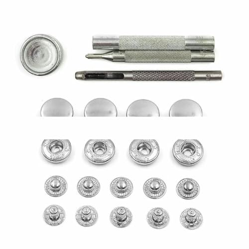 50er-Set Druckknöpfe, Metalldruckknöpfe, Druckknopfnieten, optionales Installationswerkzeug-Set für Lederhandwerk, Kleidung, Kleidersäcke, Schuhe, Silber mit Werkzeug, 17 mm (831) von LNHBZ