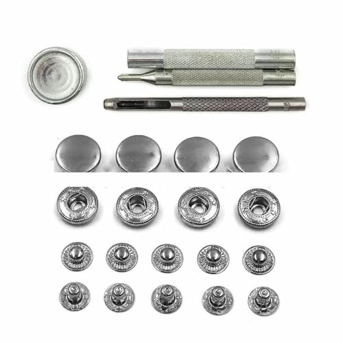 50er-Set Druckknöpfe, Metalldruckknöpfe, Druckknopfnieten, optionales Installationswerkzeug-Set für Lederhandwerk, Kleidung, Kleidersäcke, Schuhe – Gunblack mit Werkzeug – 15 mm (831 von LNHBZ