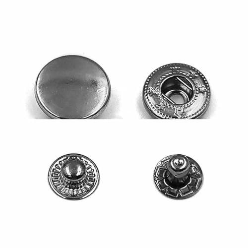 50er-Set Druckknöpfe, Metalldruckknöpfe, optionales Installationswerkzeug-Set für Lederhandwerk, Kleidung, Kleidersäcke, Schuhe – Gunblack, kein Werkzeug – 15 mm (831) von LNHBZ