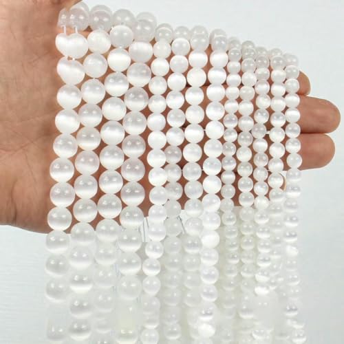 5A Natürlicher Selenitstein, fast runde lose Edelsteinperlen, 6, 8, 10 mm, Größe zur Auswahl, Armband, Halskette, Zubehör – Selenit L.1–10–10,5 mm (35–37 Stück) von LNHBZ