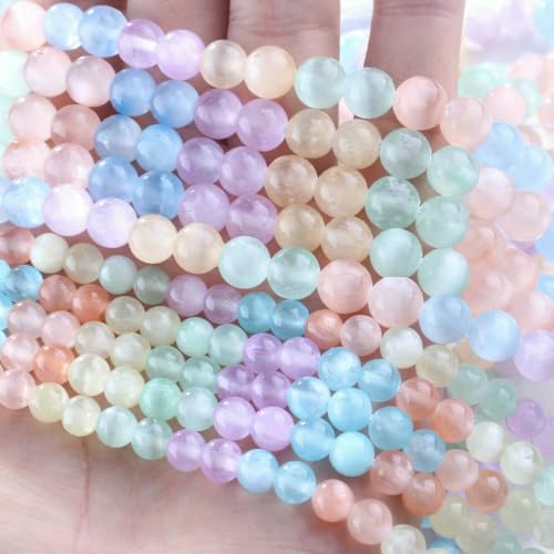 5A Natürlicher Selenitstein, fast runde lose Edelsteinperlen, 6–8–10 mm, Größe zur Auswahl, Armband, Halskette, Zubehör – dunkle Farbe, Selenit, 6–6,5 mm (58–60 Stück) von LNHBZ