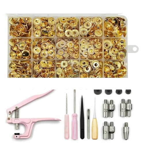 Druckknopf-Set, Metall-Druckknöpfe mit Druckknopf-Montagezange für Lederhandwerk, Kleidung, Jeans, Taschen, Schuhe, SET A01 Druckknopf-Set, Metall-Druckknöpfe mit Druckknopf-Montagezange für Lederhandwerk, Kleidung, Jeans, Taschen, Schuhe, SET A01 von LNHBZ