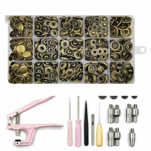 Druckknopf-Set, Metall-Druckknöpfe mit Druckknopf-Montagezange für Lederhandwerk, Kleidung, Jeans, Taschen, Schuhe, SET A03 Druckknopf-Set, Metall-Druckknöpfe mit Druckknopf-Montagezange für Lederhandwerk, Kleidung, Jeans, Taschen, Schuhe, SET A03 von LNHBZ