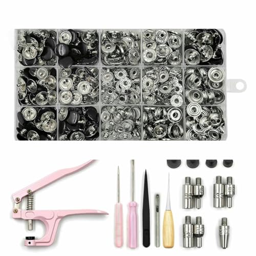 Druckknopf-Set, Metall-Druckknöpfe mit Druckknopf-Montagezange für Lederhandwerk, Kleidung, Jeans, Taschen, Schuhe, SET A05 Druckknopf-Set, Metall-Druckknöpfe mit Druckknopf-Montagezange für Lederhandwerk, Kleidung, Jeans, Taschen, Schuhe, SET A05 von LNHBZ