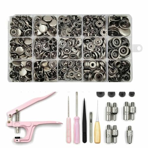 Druckknopf-Set, Metall-Druckknöpfe mit Druckknopf-Montagezange für Lederhandwerk, Kleidung, Jeans, Taschen, Schuhe, SET A06 Druckknopf-Set, Metall-Druckknöpfe mit Druckknopf-Montagezange für Lederhandwerk, Kleidung, Jeans, Taschen, Schuhe, SET A06 von LNHBZ