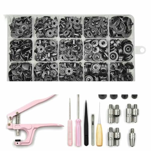 Druckknopf-Set, Metall-Druckknöpfe mit Druckknopf-Montagezange für Lederhandwerk, Kleidung, Jeans, Taschen, Schuhe, SET A07 Druckknopf-Set, Metall-Druckknöpfe mit Druckknopf-Montagezange für Lederhandwerk, Kleidung, Jeans, Taschen, Schuhe, SET A07 von LNHBZ