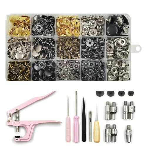 Druckknopf-Set, Metall-Druckknöpfe mit Druckknopf-Montagezange für Lederhandwerk, Kleidung, Jeans, Taschen, Schuhe, SET A08 Druckknopf-Set, Metall-Druckknöpfe mit Druckknopf-Montagezange für Lederhandwerk, Kleidung, Jeans, Taschen, Schuhe, SET A08 von LNHBZ