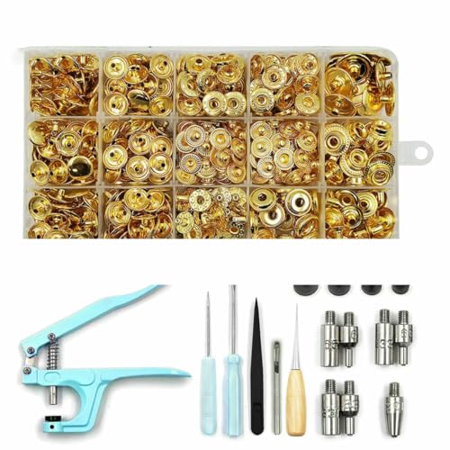 Druckknopf-Set, Metall-Druckknöpfe mit Druckknopf-Montagezange für Lederhandwerk, Kleidung, Jeans, Taschen, Schuhe, SET A09 Druckknopf-Set, Metall-Druckknöpfe mit Druckknopf-Montagezange für Lederhandwerk, Kleidung, Jeans, Taschen, Schuhe, SET A09 von LNHBZ