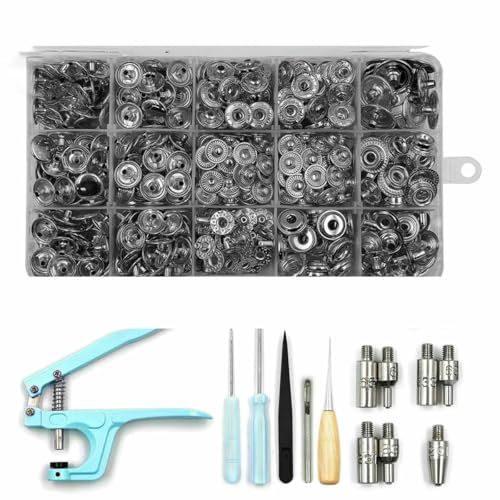 Druckknopf-Set, Metall-Druckknöpfe mit Druckknopf-Montagezange für Lederhandwerk, Kleidung, Jeans, Taschen, Schuhe, SET A12 Druckknopf-Set, Metall-Druckknöpfe mit Druckknopf-Montagezange für Lederhandwerk, Kleidung, Jeans, Taschen, Schuhe, SET A12 von LNHBZ