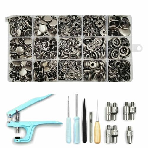 Druckknopf-Set, Metall-Druckknöpfe mit Druckknopf-Montagezange für Lederhandwerk, Kleidung, Jeans, Taschen, Schuhe, SET A14 Druckknopf-Set, Metall-Druckknöpfe mit Druckknopf-Montagezange für Lederhandwerk, Kleidung, Jeans, Taschen, Schuhe, SET A14 von LNHBZ
