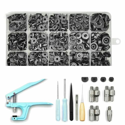 Druckknopf-Set, Metall-Druckknöpfe mit Druckknopf-Montagezange für Lederhandwerk, Kleidung, Jeans, Taschen, Schuhe, SET A15 Druckknopf-Set, Metall-Druckknöpfe mit Druckknopf-Montagezange für Lederhandwerk, Kleidung, Jeans, Taschen, Schuhe, SET A15 von LNHBZ