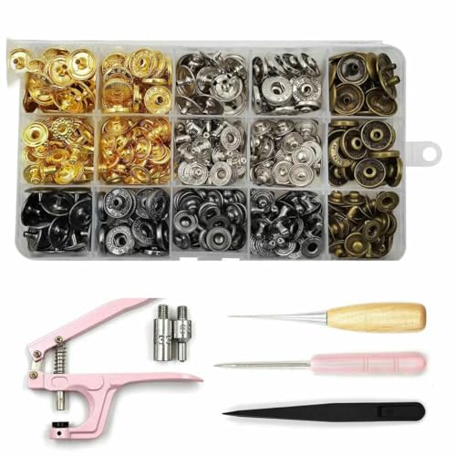 Druckknopf-Set, Metall-Druckknöpfe mit Druckknopf-Montagezange für Lederhandwerk, Kleidung, Jeans, Taschen, Schuhe, SET B01 Druckknopf-Set, Metall-Druckknöpfe mit Druckknopf-Montagezange für Lederhandwerk, Kleidung, Jeans, Taschen, Schuhe, SET B01 von LNHBZ