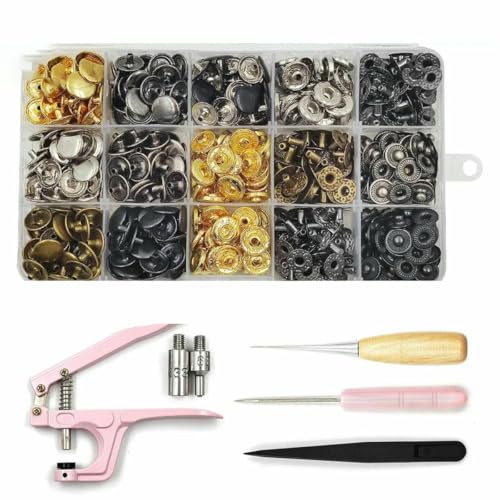 Druckknopf-Set, Metall-Druckknöpfe mit Druckknopf-Montagezange für Lederhandwerk, Kleidung, Jeans, Taschen, Schuhe, SET B02 Druckknopf-Set, Metall-Druckknöpfe mit Druckknopf-Montagezange für Lederhandwerk, Kleidung, Jeans, Taschen, Schuhe, SET B02 von LNHBZ