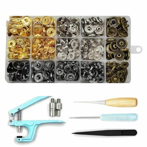 Druckknopf-Set, Metall-Druckknöpfe mit Druckknopf-Montagezange für Lederhandwerk, Kleidung, Jeans, Taschen, Schuhe, SET B03 Druckknopf-Set, Metall-Druckknöpfe mit Druckknopf-Montagezange für Lederhandwerk, Kleidung, Jeans, Taschen, Schuhe, SET B03 von LNHBZ