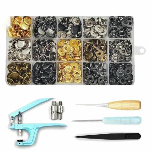 Druckknopf-Set, Metall-Druckknöpfe mit Druckknopf-Montagezange für Lederhandwerk, Kleidung, Jeans, Taschen, Schuhe, SET B04 Druckknopf-Set, Metall-Druckknöpfe mit Druckknopf-Montagezange für Lederhandwerk, Kleidung, Jeans, Taschen, Schuhe, SET B04 von LNHBZ