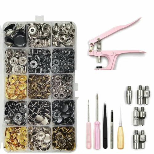 Druckknopf-Sets aus Metall mit Druckknopf-Montagezange, Formen für Kleidung, Kleidungsstücke, Jeans, Taschen, Schuhe, Lederhandwerk, gemischte Farben, Set A Druckknopf-Sets aus Metall mit Druckknopf-Montagezange, Formen für Kleidung, Kleidungsstücke, Jeans, Taschen, Schuhe, Lederhandwerk, gemischte Farben, Set A von LNHBZ