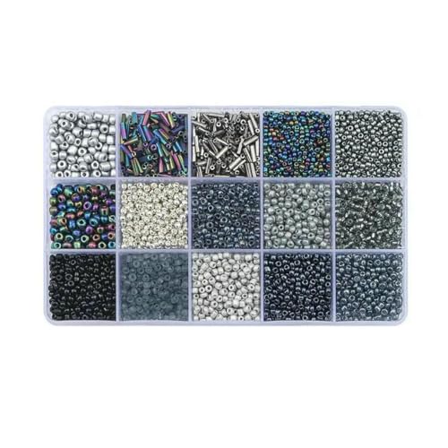 Glasperlen-Set in 15 Farben zur Herstellung von Armbändern, lose Abstandsperlen mit Aufbewahrungsbox, Röhrenperlen-Set für DIY-Bastelkettenanhänger, 10 von LNHBZ