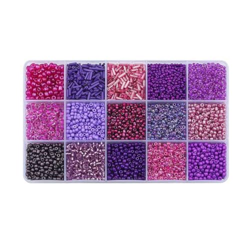 Glasperlen-Set in 15 Farben zur Herstellung von Armbändern, lose Abstandsperlen mit Aufbewahrungsbox, Röhrenperlen-Set für DIY-Bastelkettenanhänger-02 von LNHBZ