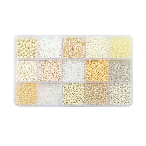 Glasperlen-Set in 15 Farben zur Herstellung von Armbändern, lose Abstandsperlen mit Aufbewahrungsbox, Röhrenperlen-Set für DIY-Bastelkettenanhänger-06 von LNHBZ
