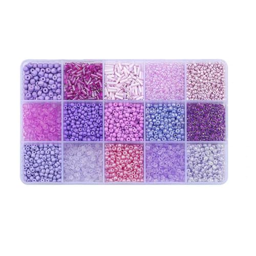 Glasperlen-Set in 15 Farben zur Herstellung von Armbändern, lose Abstandsperlen mit Aufbewahrungsbox, Röhrenperlen-Set für DIY-Bastelkettenanhänger-07 von LNHBZ