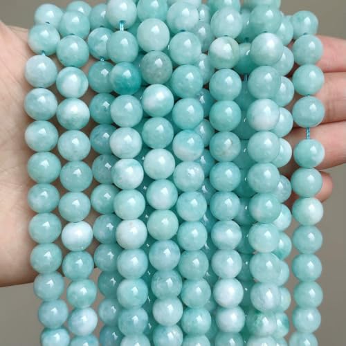 Großhandel Jade-Chalcedon-Perlen, Naturstein, für die Schmuckherstellung, lose Abstandshalter, rund, DIY-Halskette, Armband, 38,1 cm, Cyan-Angelit, 6 mm, 61 Stück Perlen von LNHBZ