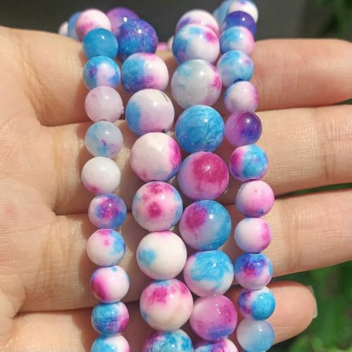 Großhandel Jade-Chalcedon-Perlen, Naturstein, für die Schmuckherstellung, lose Abstandshalter, rund, DIY-Halskette, Armband, 38,1 cm, blau-weiße Jade, 10 mm, 36 Stück Perlen von LNHBZ