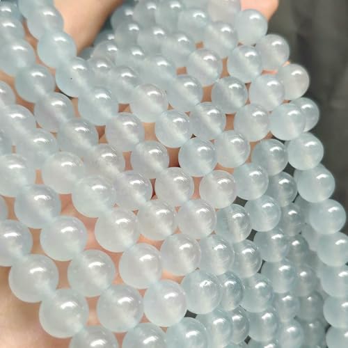 Großhandel Jade-Chalcedon-Perlen, Naturstein, für die Schmuckherstellung, lose Abstandshalter, rund, DIY-Halskette, Armband, 38,1 cm, blauer Chalcedon, 6 mm, 61 Stück Perlen von LNHBZ