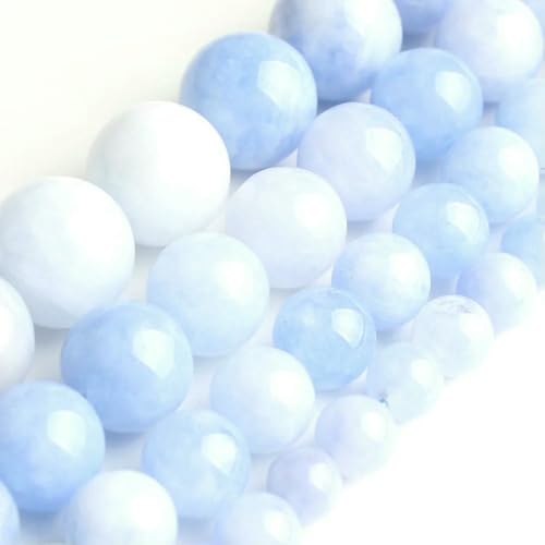 Großhandel Jade-Chalcedon-Perlen, Naturstein, für die Schmuckherstellung, lose Abstandshalter, rund, DIY-Halskette, Armband, 38,1 cm, blauer Engelit, 10 mm, 36 Stück Perlen von LNHBZ