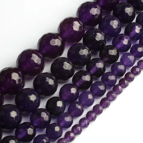 Großhandel Jade-Chalcedon-Perlen, Naturstein, für die Schmuckherstellung, lose Abstandshalter, rund, DIY-Halskette, Armband, 38,1 cm, facettiert, lila, 10 mm, 36 Stück Perlen von LNHBZ