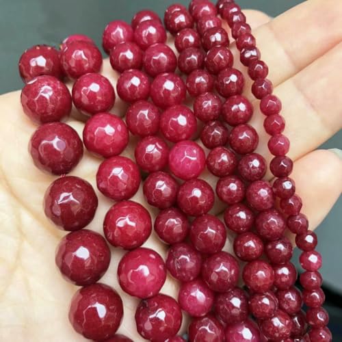 Großhandel Jade-Chalcedon-Perlen, Naturstein, für die Schmuckherstellung, lose Abstandshalter, rund, DIY-Halskette, Armband, 38,1 cm, facettiert rot, 10 mm, 36 Stück Perlen von LNHBZ