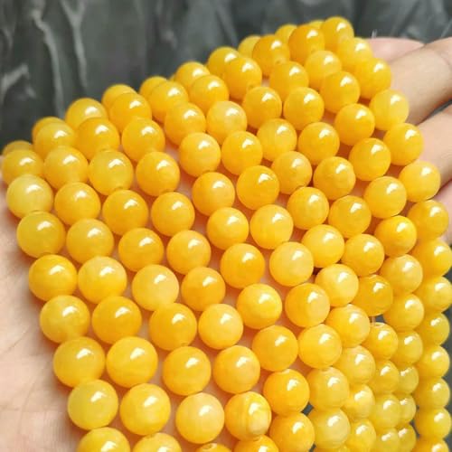 Großhandel Jade-Chalcedon-Perlen, Naturstein, für die Schmuckherstellung, lose Abstandshalter, rund, DIY-Halskette, Armband, 38,1 cm, gelbe Jade, 10 mm, 36 Stück Perlen von LNHBZ