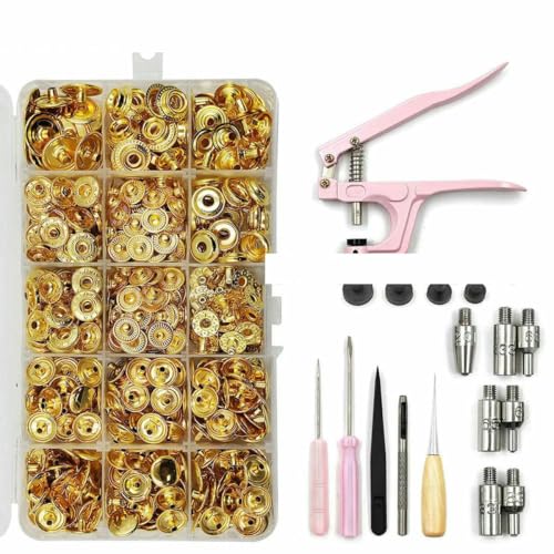 Metall-Druckknopf-Sets mit Druckknopf-Montagezange und Formen für Kleidung, Kleidungsstücke, Jeans, Taschen, Schuhe, Lederhandwerk, Gold, Set A Metall-Druckknopf-Sets mit Druckknopf-Montagezange und Formen für Kleidung, Kleidungsstücke, Jeans, Taschen, Schuhe, Lederhandwerk, Gold, Set A von LNHBZ