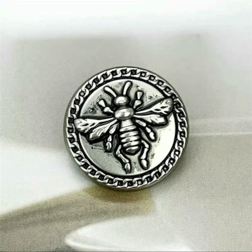 Modischer Metallknopf im Retro-Bienen-Design, Mäntel, Anzüge, Bekleidungszubehör, Knöpfe, 10-Silber-15mm-10St von LNHBZ
