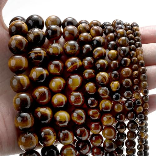 Natürliche Tigerauge-Steinperlen, runde Abstandsperlen zur Schmuckherstellung, DIY-Charms, Armband, Halskette, Handarbeit, 4 6 8 10 12 mm - 6 mm, ca. 61 Perlen von LNHBZ