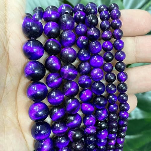 Natürlicher glatter violetter Tigerauge-Stein, runde lose Perlen, DIY für die Schmuckherstellung, Damen-Charm-Armbänder, 38,1 cm Strang, 6/8/10/12 mm – 10 mm, ca. 36 Stück von LNHBZ