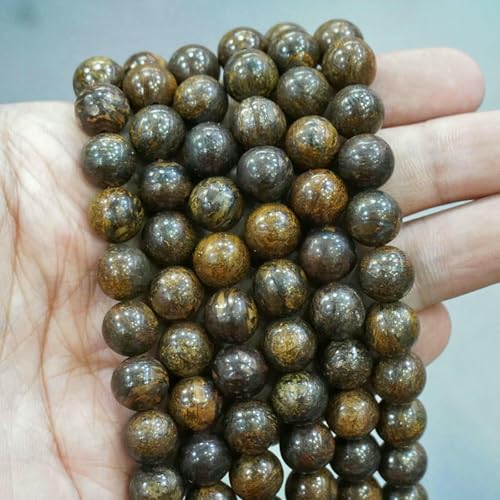 Natursteinperlen, blaues Tigerauge, runde lose Perlen, DIY-Charm-Armband, Ohrringe zur Schmuckherstellung, 38,1 cm Strang, 4/6/8/10/12/14,0 mm, Bronzit, 14,0 mm, ca. 26 Stück von LNHBZ