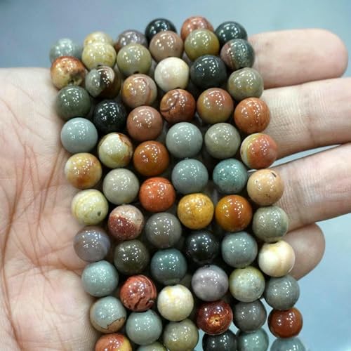 Natursteinperlen, blaues Tigerauge, runde lose Perlen, DIY-Charm-Armband, Ohrringe zur Schmuckherstellung, 38,1 cm Strang, 4/6/8/10/12/14,0 mm, Ozeanjaspis, 10 mm, ca. 36 Stück von LNHBZ
