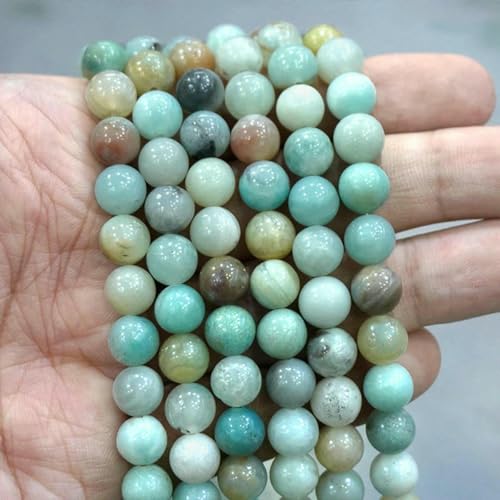 Natursteinperlen, blaues Tigerauge, runde lose Perlen, DIY-Charm-Armband, Ohrringe zur Schmuckherstellung, 38,1 cm Strang, 4/6/8/10/12/14,0 mm, gemischter Amazonit, 6 mm, ca. 62 Stück von LNHBZ