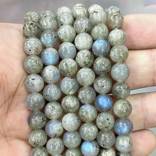 Natursteinperlen, blaues Tigerauge, runde lose Perlen, DIY-Charm-Armband, Ohrringe zur Schmuckherstellung, 38,1 cm Strang, 4/6/8/10/12/14,0 mm, grauer Labradorit, 14,0 mm, ca. 26 Stück von LNHBZ