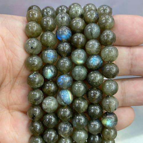 Natursteinperlen, blaues Tigerauge, runde lose Perlen, DIY-Charm-Armband, Ohrringe zur Schmuckherstellung, 38,1 cm Strang, 4/6/8/10/12/14,0 mm, grüner Labradorit, 10 mm, ca. 36 Stück von LNHBZ