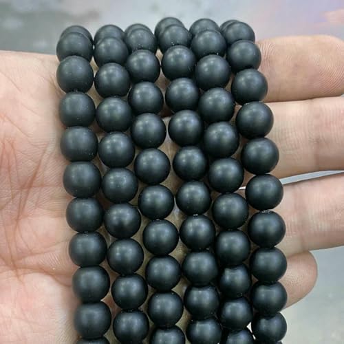 Natursteinperlen, blaues Tigerauge, runde lose Perlen, DIY-Charm-Armband, Ohrringe zur Schmuckherstellung, 38,1 cm Strang, 4/6/8/10/12/14,0 mm, mattschwarzer Quarz, 14,0 mm, ca. 26 Stück von LNHBZ