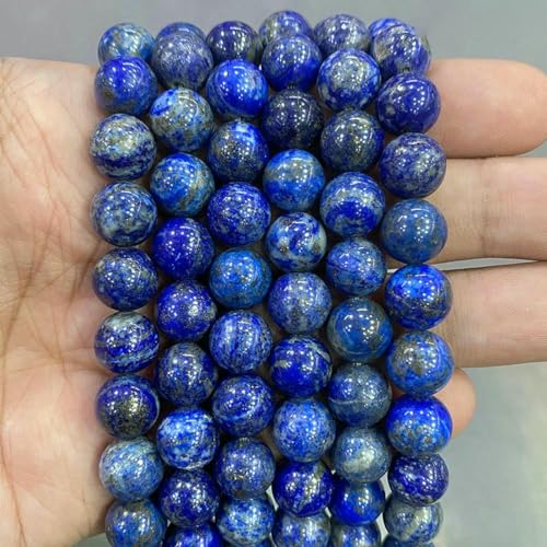 Natursteinperlen, blaues Tigerauge, runde lose Perlen, DIY-Charm-Armband, Ohrringe zur Schmuckherstellung, 38,1 cm Strang, 4/6/8/10/12/14,0 mm – Lapislazuli-Stein – 10 mm – ca. 36 Stück von LNHBZ